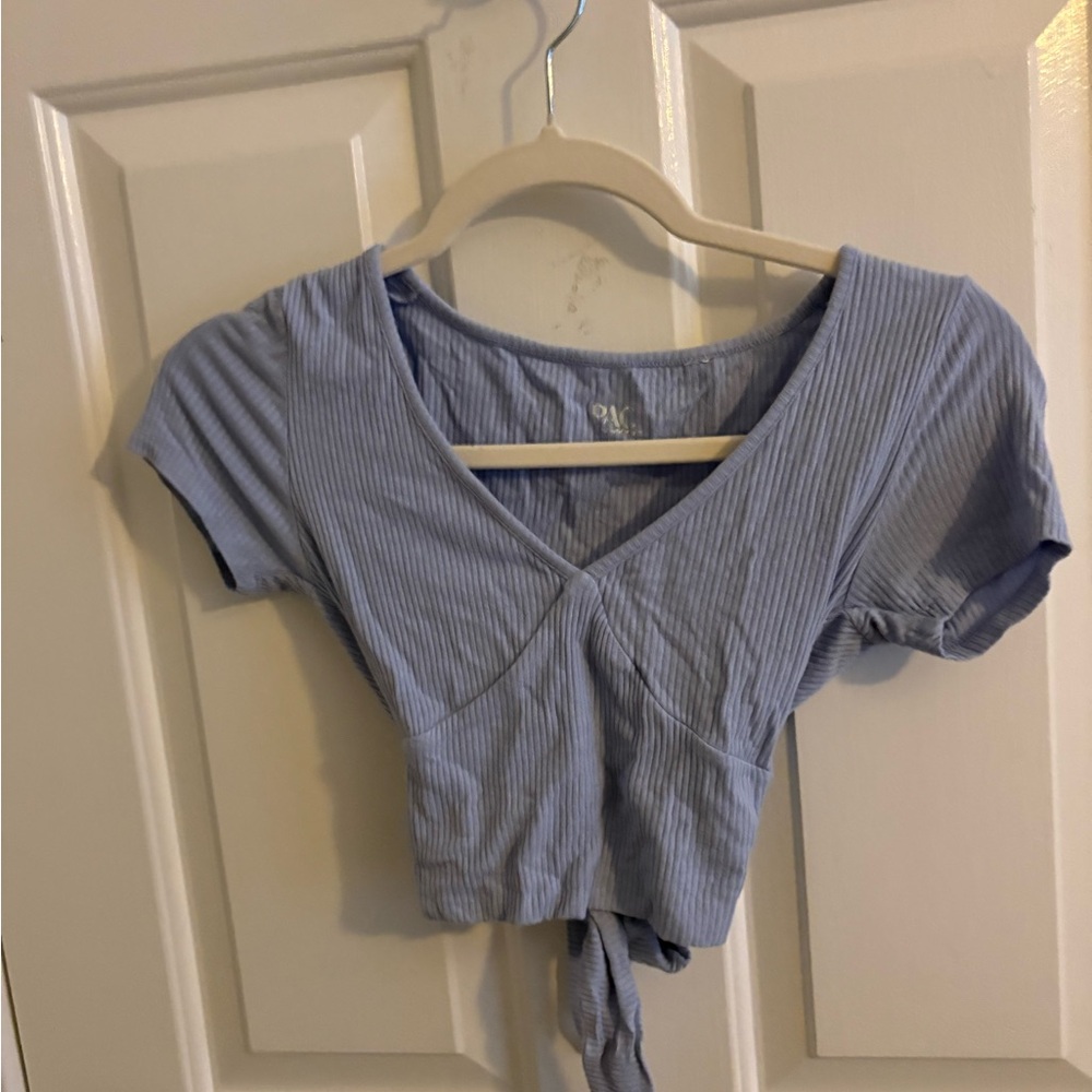 Pacsun Blue V-Neck Ribbed Women Top